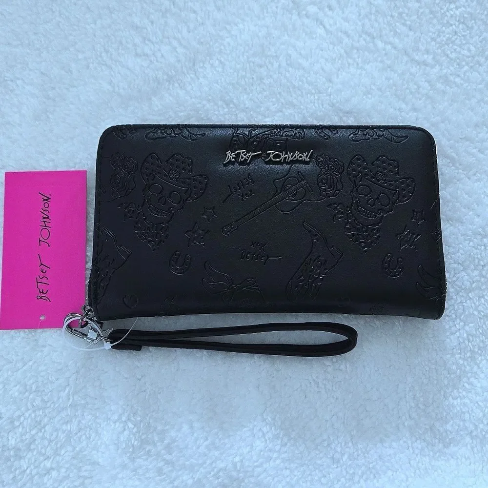 Betsey Johnson Debossed Skeleton💀 Cowboys🤠 and Guitars🎸 Wristlet - NWT